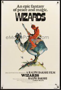 2z852 WIZARDS style A 1sh '77 Ralph Bakshi directed animation, cool fantasy art by William Stout!