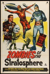 2z863 ZOMBIES OF THE STRATOSPHERE 1sh '52 Republic serial, great art of aliens with guns!