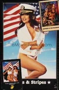 3a057 LOT OF 3 UNFOLDED SPECIAL SEXY GIRL POSTERS '80s-90s wearing skimpiest military outfits!