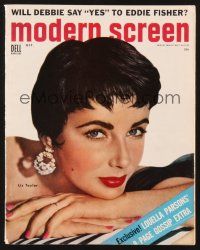 3a131 MODERN SCREEN magazine October 1954 portrait of beautiful Elizabeth Taylor by John Engstead!