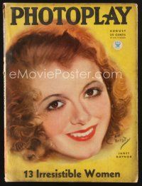 3a115 PHOTOPLAY magazine August 1934 artwork portrait of pretty Janet Gaynor by Earl Christy!