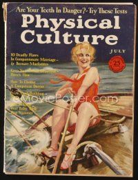 3a134 PHYSICAL CULTURE magazine July 1928 wonderful art of sexy girl on sailboat by Jean Oldman!