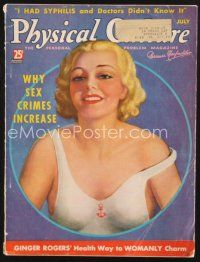 3a135 PHYSICAL CULTURE magazine July 1937 art of sexy barely-dressed blonde by Victor Tchetchet!