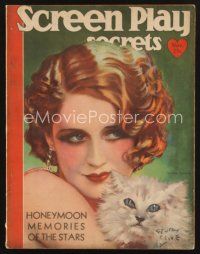 3a138 SCREEN PLAY magazine November 1930 wonderful art of Norma Shearer with cat by Henry Clive!