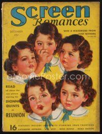 3a119 SCREEN ROMANCES magazine December 1936 wonderful art of the adorable Dionne Quintuplets!