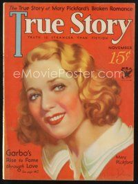 3a147 TRUE STORY magazine November 1933 artwork of pretty Mary Pickford by Mila Baine!