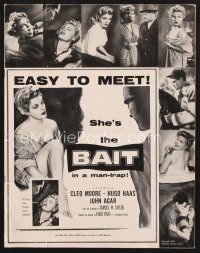 3a220 BAIT pressbook '54 the door's always open to sexy bad girl Cleo Moore's room!