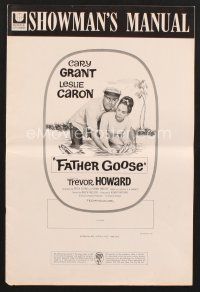 3a247 FATHER GOOSE pressbook '65 sea captain Cary Grant & pretty Leslie Caron!
