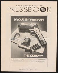 3a262 GETAWAY pressbook '72 Steve McQueen, Ali McGraw, Sam Peckinpah, cool gun & passports image!