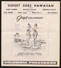 3a264 GIDGET GOES HAWAIIAN pressbook '61 art of two guys surfing with girls on their shoulders!