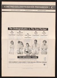 3a285 IMPOSSIBLE YEARS pressbook '68 David Niven, sexy Cristina Ferrare, undergrads vs. over-30s!