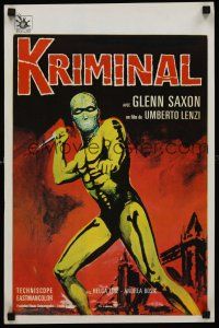 3b398 KRIMINAL Belgian '66 Umberto Lenzi, art of man with knife in cool skeleton costume!