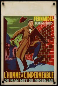 3b405 MAN IN THE RAINCOAT Belgian '57 L'Homme a l'impermeable, art of wacky Fernandel on the run!