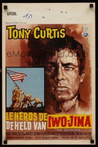 3b412 OUTSIDER Belgian '62 great close up art of Tony Curtis as Ira Hayes of Iwo Jima fame!
