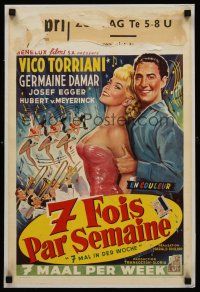 3b419 SIEBENMAL IN DER WOCHE paperbacked Belgian '57 art of Vico Torriani & sexy Germaine Damar!