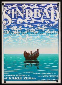 3b558 DOBRODRUSTVI NAMORNIK A SINDINBADA Danish '71 cool art of rowboat at sea!
