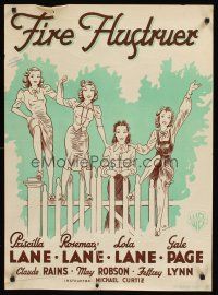3b569 FOUR WIVES Danish '40 cool Koppel art of Lane Sisters & Gale Page on fence!