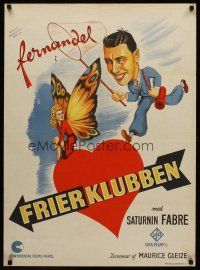 3b600 LE CLUB DES SOUPIRANTS Danish '42 wacky artwork of Fernandel traing to catch fairy!