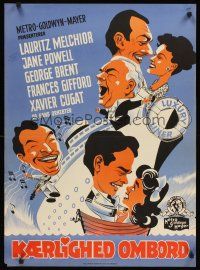 3b607 LUXURY LINER Danish '49 George Brent & Jane Powell, great Gaston art of cast!