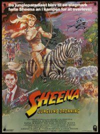 3b635 SHEENA Danish '84 artwork of sexy Tanya Roberts with bow & arrows riding zebra in Africa!