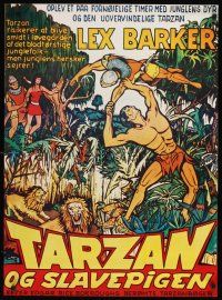 3b650 TARZAN & THE SLAVE GIRL Danish R70s art of Lex Barker fighting off lions w/man's body!