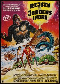 3b675 WHERE TIME BEGAN Danish '82 Jules Verne, cool art of stars running from gigantic monsters!