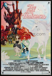 3b222 LAST UNICORN English 1sh '82 cool fantasy artwork of unicorn & giant flaming bull!