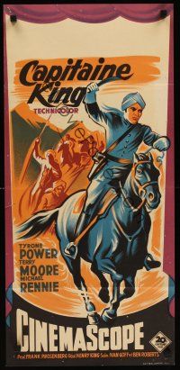 3b705 KING OF THE KHYBER RIFLES French 23x32 '54 art of British soldier Tyrone Power on horseback!