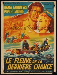 3b725 SMOKE SIGNAL French 23x32 '56 Dana Andrews & Piper Laurie flee through Indian territory!