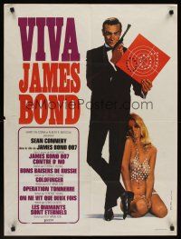 3b727 VIVA JAMES BOND French 23x32 '70 art of Sean Connery with super sexy babe in skimpy outfit!