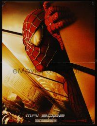 3b814 SPIDER-MAN teaser French 15x21 '02 Tobey Maguire w/WTC towers in eyes, Marvel Comics!