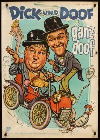3b327 DICK UND DOOF GANZ DOOF German '63 wacky different art of Laurel & Hardy in old car!