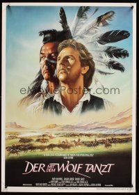 3b335 DANCES WITH WOLVES German '91 different art of Costner & Graham Greene by Casaro!