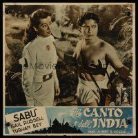 3b059 SONG OF INDIA Italian 13x18 pbusta '50 cool image of Sabu & sexy Gail Russell!