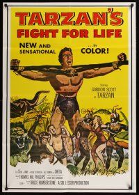3b139 TARZAN'S FIGHT FOR LIFE Lebanese R80s close up art of Gordon Scott bound w/arms outstretched!