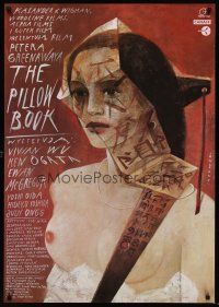3b511 PILLOW BOOK Polish 27x38 '96 Peter Greenaway, cool Sadowski art of topless Japanese girl!