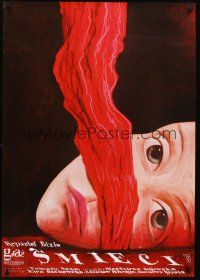 3b519 SMIECI commercial stage Polish 27x38 '05 cool Zebrowski art of woman's face & red cloth!