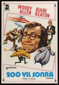 3b115 SLEEPER Turkish '74 Woody Allen, Keaton, wacky futuristic sci-fi comedy art by Ciriello!