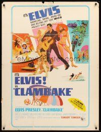 3c604 CLAMBAKE 30x40 '67 cool art of Elvis Presley in speed boat with sexy babes, rock & roll!