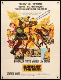 3c607 DARK OF THE SUN 30x40 '68 artwork of Rod Taylor facing down mercenary with chainsaw!