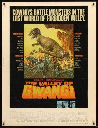3c656 VALLEY OF GWANGI 30x40 '69 Ray Harryhausen, great artwork of cowboys battling dinosaurs!