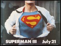 3c134 SUPERMAN III teaser British quad '83 cool image of Christopher Reeve changing clothes!