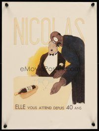 3c246 NICOLAS French REPRO wine poster '80s art of waiter serving wine in restaurant by Paul Iribe!