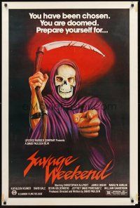 3c408 SAVAGE WEEKEND 1sh '79 Christopher Allport, Jim Doerr, wild art of grim reaper!