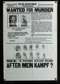 3c536 AFTER MEIN KAMPF special 28x41 '41 great Adolf Hitler WANTED FOR MURDER image!