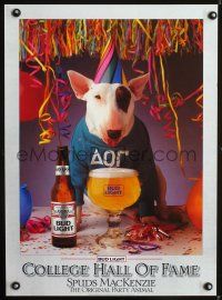 3c338 BUD LIGHT COLLEGE HALL OF FAME special 20x27 '85 great image of Spuds MacKenzie with beer!