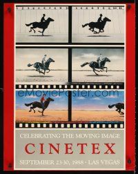 3c502 CINETEX exhibition special 22x28 '88 cool galloping horse on film reels art!