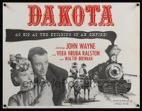 3c469 DAKOTA special 18x23 R70s John Wayne, Vera Ralston, cool train artwork!