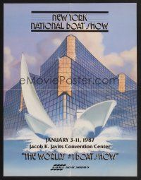 3c323 NEW YORK NATIONAL BOAT SHOW exhibition special 17x22 '87 cool art of boats at sea!