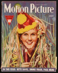3d102 MOTION PICTURE magazine August 1938 great New Year's artwork portrait of Deanna Durbin!